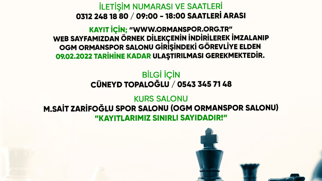 'OGM ORMANSPOR SATRANÇ KURSU BAŞLIYOR!'