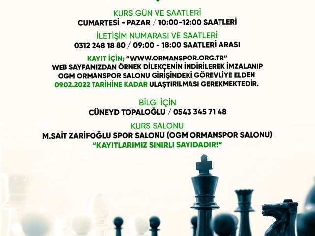 'OGM ORMANSPOR SATRANÇ KURSU BAŞLIYOR!'
